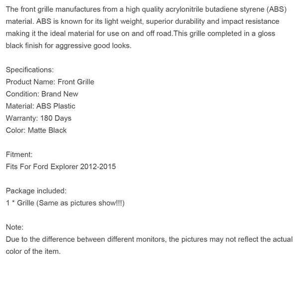 Vorderer oberer Stoßstangengrill, passend für Ford Explorer 2012–2015, mit grauen Lichtern