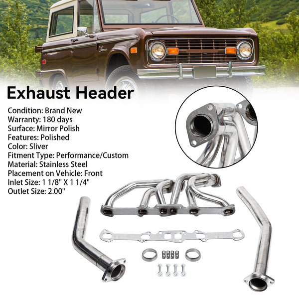 1966-1974 Ford Bronco 2.8L, 3.3L Cabeçalhos de escapamento de aço inoxidável adequados para Ford Mustang genérico