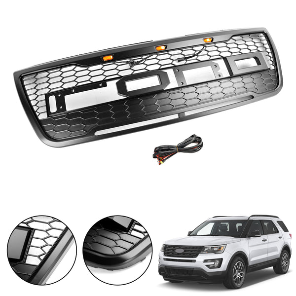 Vorderer oberer Stoßstangengrill, passend für Ford Explorer 2012–2015, mit grauen Lichtern