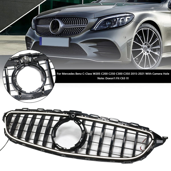 Mercedes Benz Classe C 2015-2021 W205 C200 C250 C300 C350 Griglia paraurti anteriore nera con LED generico