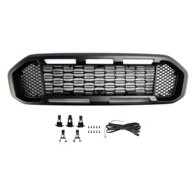 2019-2023 Ford Ranger Black Front Bumper Grill Grille T8 W/LED Light