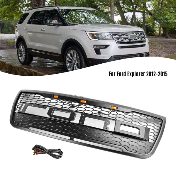 Vorderer oberer Stoßstangengrill, passend für Ford Explorer 2012–2015, mit grauen Lichtern