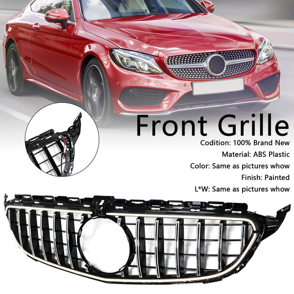 2015-2021 Mercedes-Benz C-Klasse W205 C200 C250 C300 C350 Forkromet forkofangergrill med LED Generisk
