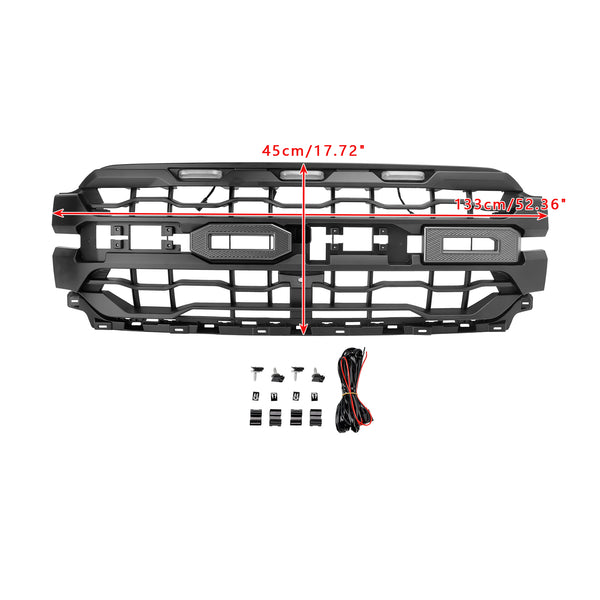 Black Front Bumper Grille Grill Fit Ford F150 2024+ With LED