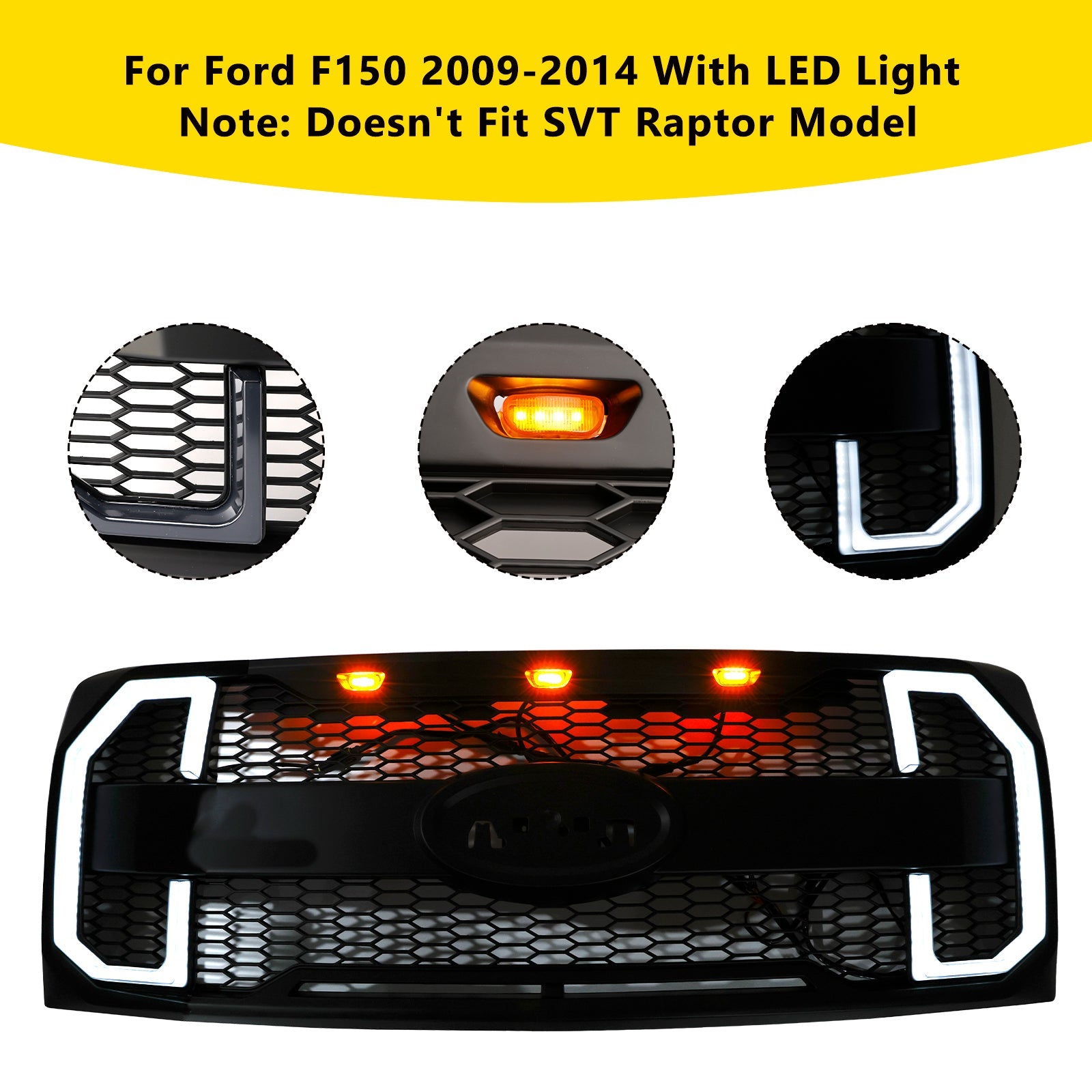2009–2014 Ford F150 mattschwarzer Raptor-Stil Frontstoßstangengrill, generisch