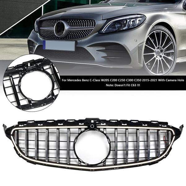 2015-2021 Mercedes-Benz C-Klasse W205 C200 C250 C300 C350 Forkromet forkofangergrill med LED Generisk