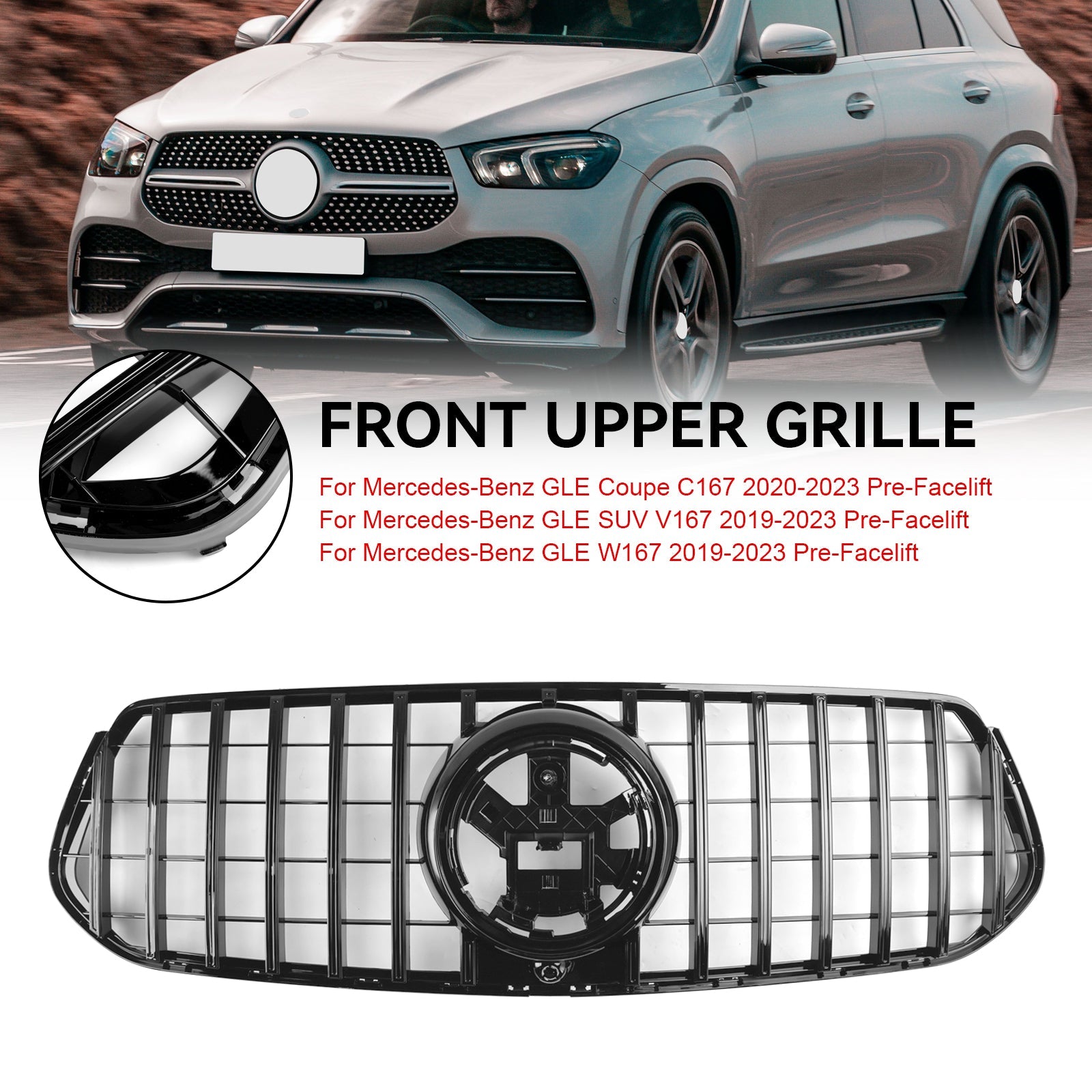 2020-2023 Mercedes-Benz GLE Coupe C167 Pre-Facelift Gloss Black Front Grill