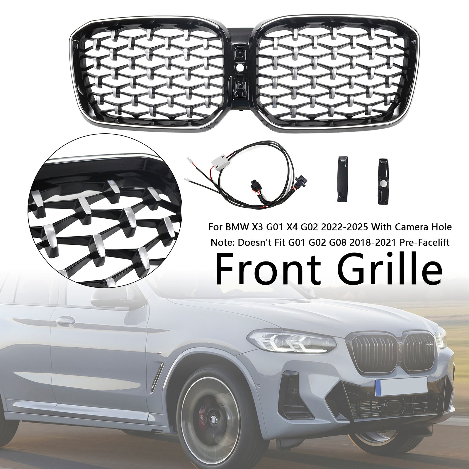 2022-2025 BMW X3 G01 X4 G02 Diamond přední nárazník Mřížka ledvin Generic