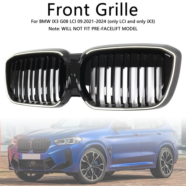 2022-2024 BMW IX3 G08 LCI DOBBEL LAVER GLOSS SVART FRONT NYRET GRILL GRILLER Generisk