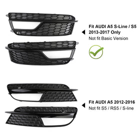 2013-2016 AUDI A5 S-Line Pair Front Fog Lamp Black Trim Grills Grill 8T0 807 681 K Generic