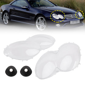 2Pcs Headlight Shell Lens Cover+Glue For Benz W230/R230 SL500 SL600 2003-08