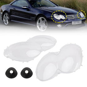 2Pcs Headlight Shell Lens Cover+Glue For Benz W230/R230 SL500 SL600 2003-08