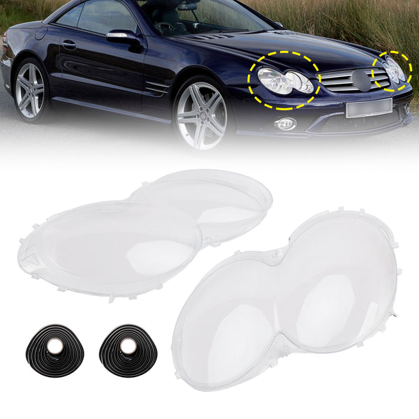2Pcs Headlight Shell Lens Cover+Glue For Benz W230/R230 SL500 SL600 2003-08