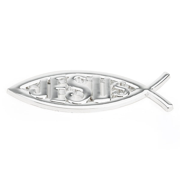 Jesus Christian Fish Symbol Silver 3D Car Decal Emblem Sticker Religious God Generic