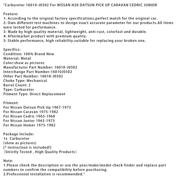 Vergaser 16010-J0502 für NISSAN H20 DATSUN PICK UP CARAVAN CEDRIC JUNIOR