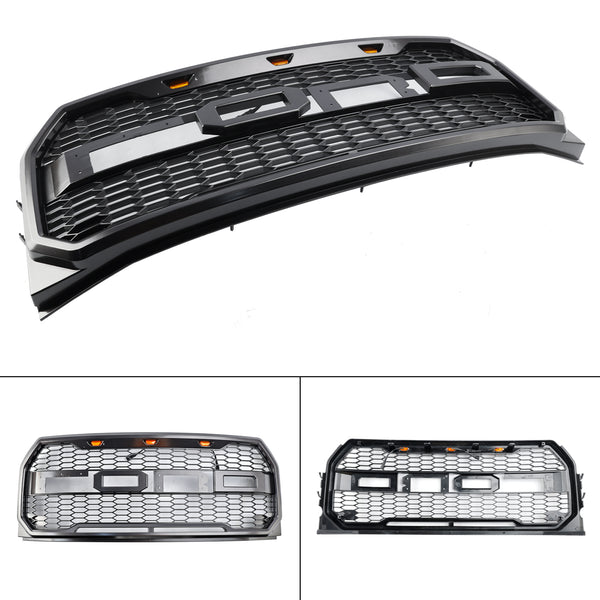 ABS Front Bumper Grill Grille Fit Ford F150 2015-2017 Raptor Style W/ LED
