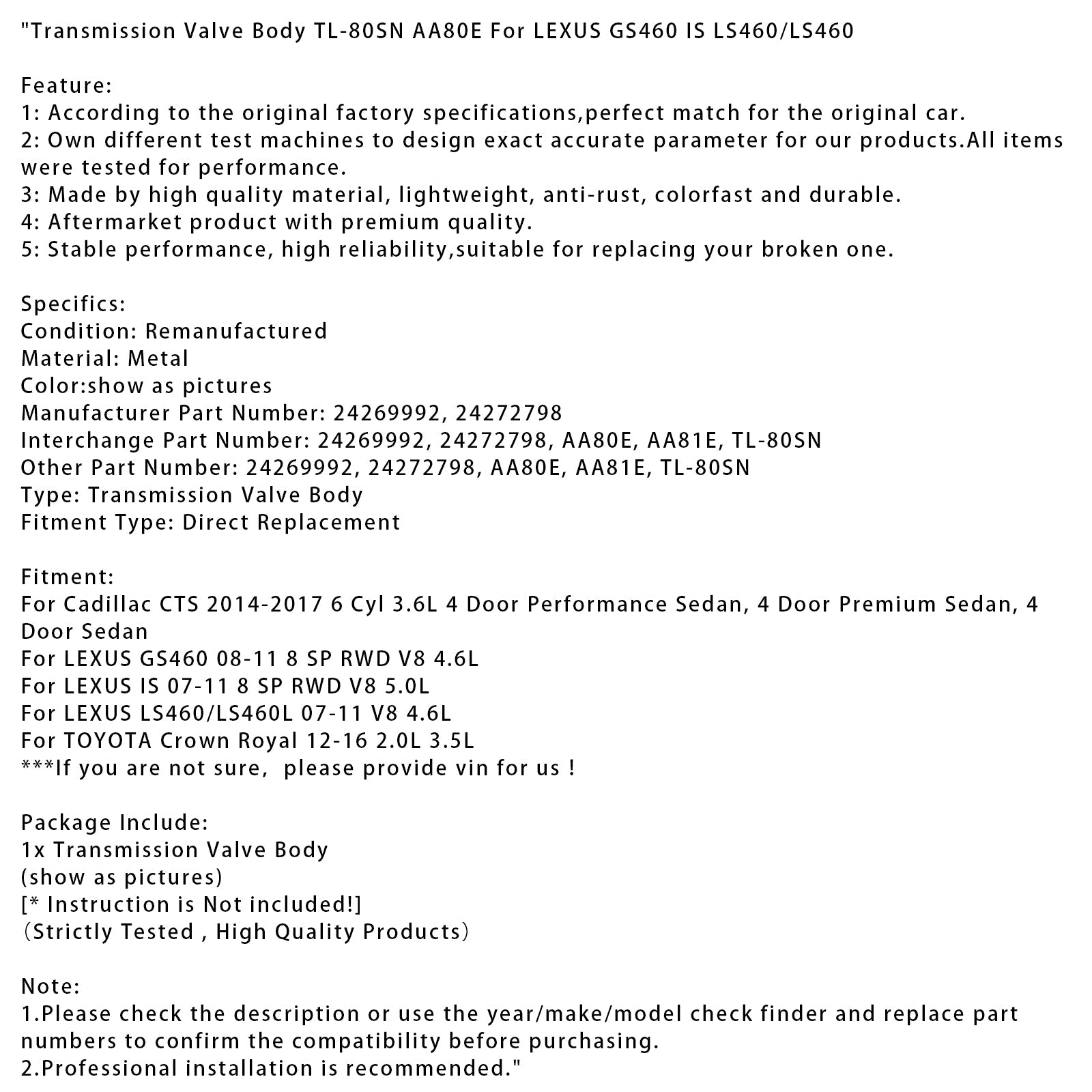Transmissionsventilhus TL-80SN AA80E til LEXUS GS460 IS LS460/LS460