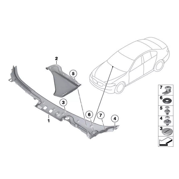 2011-2016 BMW 5シリーズ528i 535d 550iのみ左手ドライブフロントガラスカウルパネルカバー51717203124ジェネリック
