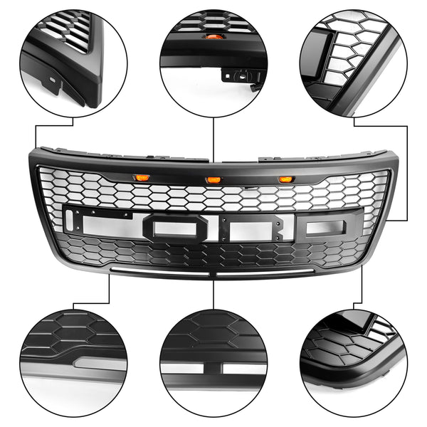 Vorderer oberer Stoßstangengrill, passend für Ford Explorer 2012–2015, mit grauen Lichtern