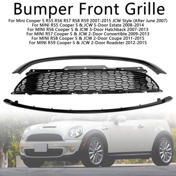 2008-2014 Mini R55 Cooper S & JCW 5-Door Estate 3Pcs Gloss Black Front Grill Grille