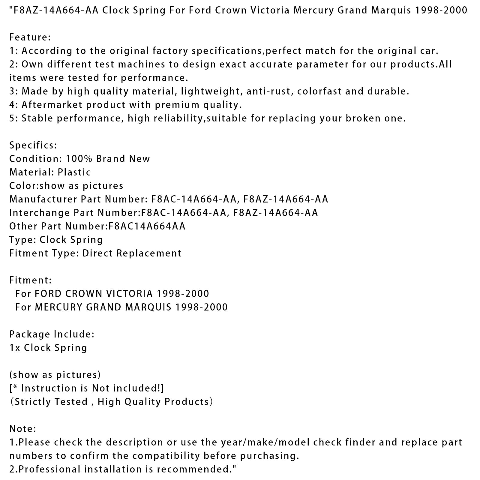 F8AZ-14A664-AA Urfjeder til Ford Victoria Mercury Grand Marquis 1998-2000