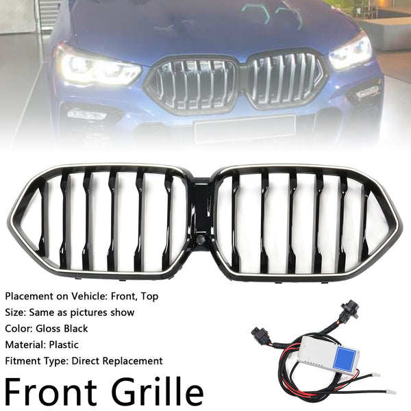 2020-2022 BMW x6 G06 M50I Svart front støtfanger grill grill m/kamera hull generisk