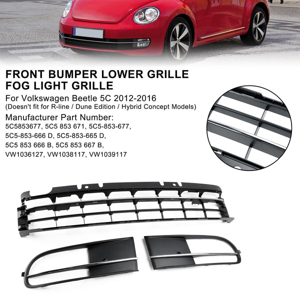2012-2016 Volkswagen Beetle 5C Front Bumper Lower Grille + Fog Light Grill 5C5853677 VW1036127 Generic