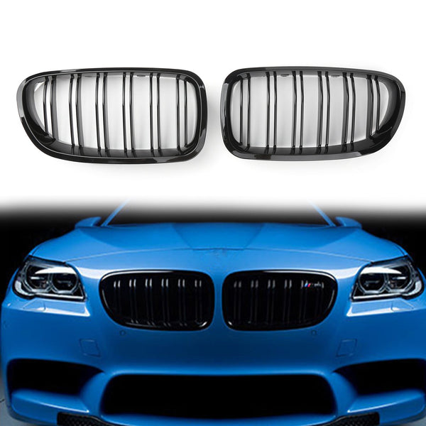 2010-2016 BMW 5-Series F11 Touring Dual Slats Gloss Black Front Kidney Grille 51137203649 51137203650 Generic