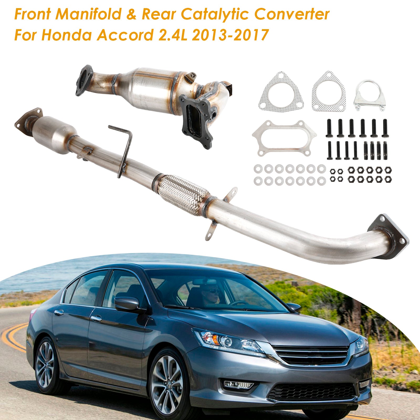 2013-2017 Honda Accord 2,4L frontmanifold & katalytisk omformer bak