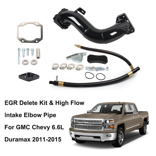 High Flow Intake Elbow Intake Bridge Pipe Kit+EGR Valve Cooler Delete Kit For 2011-2015 GMC Chevy Duramax 6.6L LML