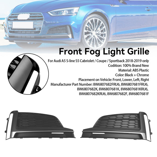 2018-2019 Audi A5 S-Line S5 2 stuks voorbumper mistlamp grille afdekking trim 8W6807682 FRU6 Generiek