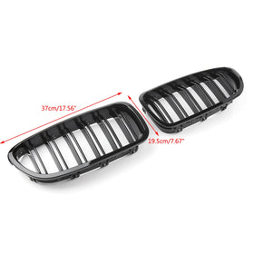 2011-2016 BMW 5-Series F10 Dual Slats Gloss Black Front Kidney Grille 51137203649 51137203650 Generic
