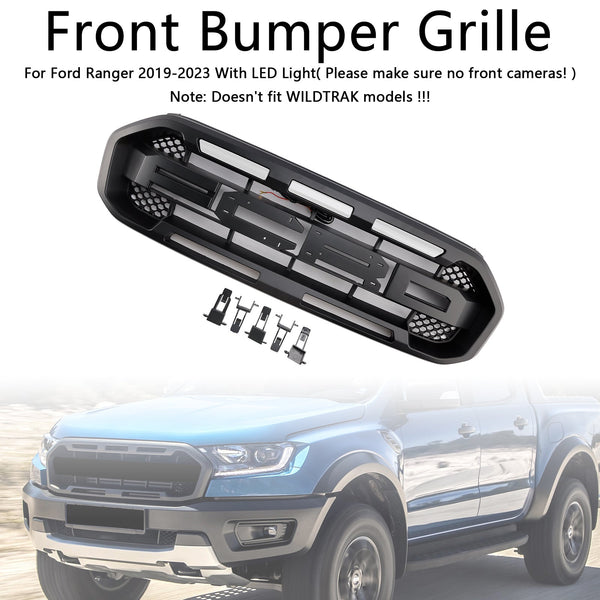 2019-2023 Ford Ranger med LED-lys ingen frontkameraer svart raptor stil fremre støtfanger grillgitter generisk