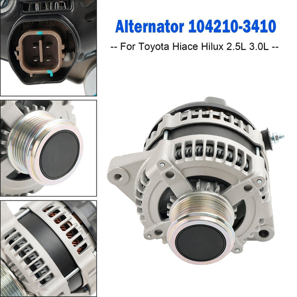 02/2005 - 06/2015 Toyota Hilux KUN16 3.0L Turbo Diesel - 1KD-FTV Alternator 104210-3410 Generic