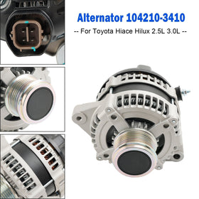 02/2005 - 06/2015 Toyota Hilux KUN26 3.0L Turbo Diesel - 1KD-FTV Alternator 104210-3410 Generic