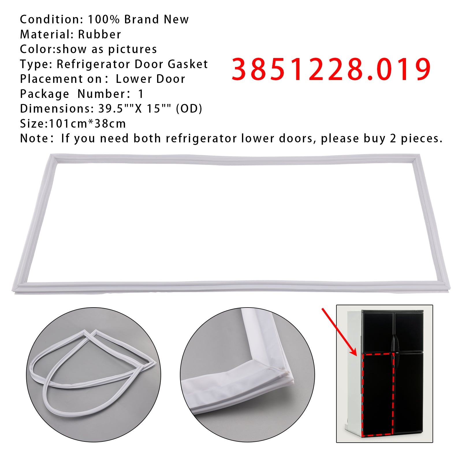 1 PC RV køleskabsdørpakning 3851228019 Nederste dør til Dometic RM1350