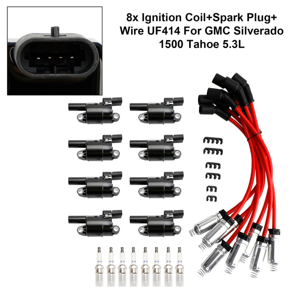 8x Ignition Coil+Spark Plug+ Wire UF414 CUF414 12573190 GN10165 For GMC Silverado 1500 Tahoe 5.3L Generic