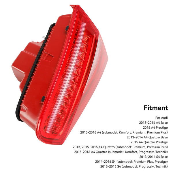 2013, 2015-2016 Audi A4 Quattro (submodelo: Premium, Premium Plus) Lâmpada de luz traseira traseira 8K5945101AC Genérica