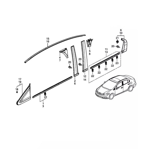 2012-2015ホンダシビック4ドアシビックセダン2PCSルーフドリップモールディングトリム左＆右側74316-TR0-A01 74306-A01RUBBERジェネリック