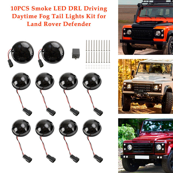 1983-1990 Land Rover Defender 90/110 10 pezzi LED fumogeni DRL Kit luci posteriori fendinebbia diurne generiche