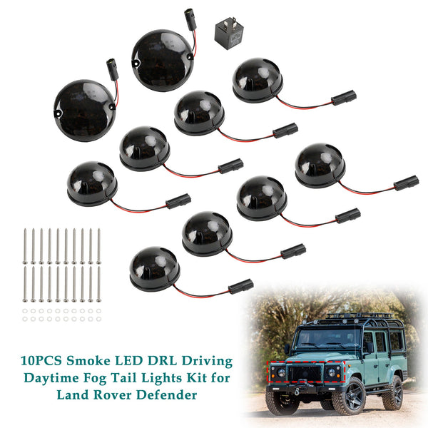 1983-1990 Land Rover Defender 90/110 10Pcs Smoke Led DRL Driving Daytime Fog Tail Lights Kit