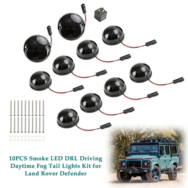 1990-2016 Land Rover Defender 10Pcs Smoke Led DRL Driving Daytime Fog Tail Lights Kit Generic