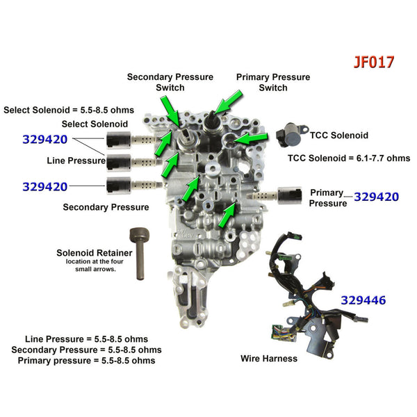 2013 Mitsubishi Lancer L4 1.8L 2.0L 2.4L JF016E JF017E CVT Transmissie Elektromagneten Kit Generiek