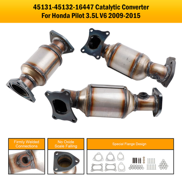 Ensemble de convertisseurs catalytiques gauche, droit et arrière Honda Pilot 3,5 L 2009-2015 45131 45132 16447 générique