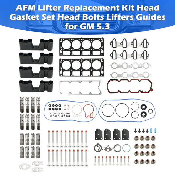 2005-2013 Chevy Silverado 1500 5.3L 5328CC 325CID V8 AFM Lifter Replacement Kit Head Gasket Set Head Bolts Lifters Guides Fedex Express