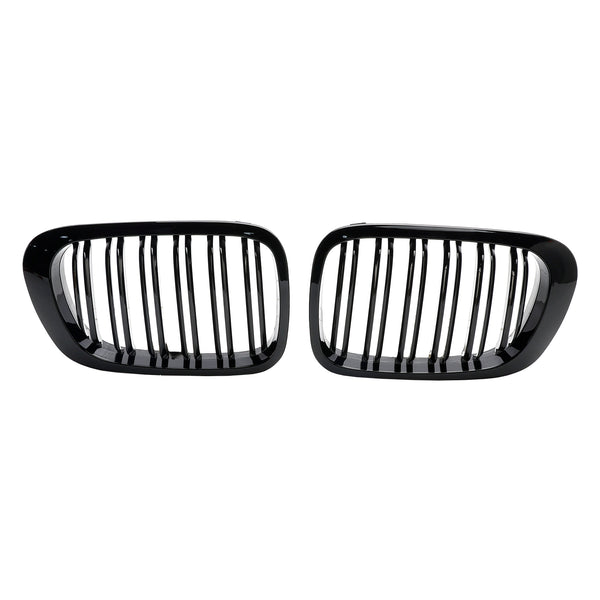 Double Line Front Hood Grille Grills Gloss Black For 1998-2001 BMW E46 2-Door