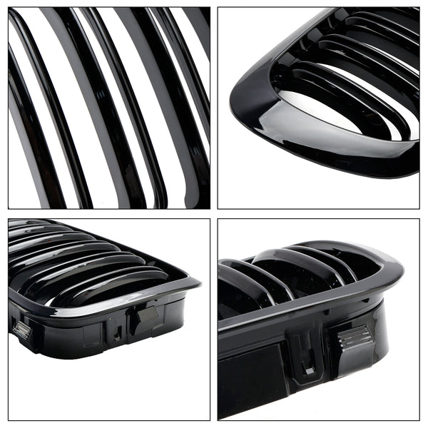 Double Line Front Hood Grille Grills Gloss Black For 1998-2001 BMW E46 2-Door