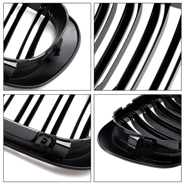 Double Line Front Hood Grille Grills Gloss Black For 1998-2001 BMW E46 2-Door Generic