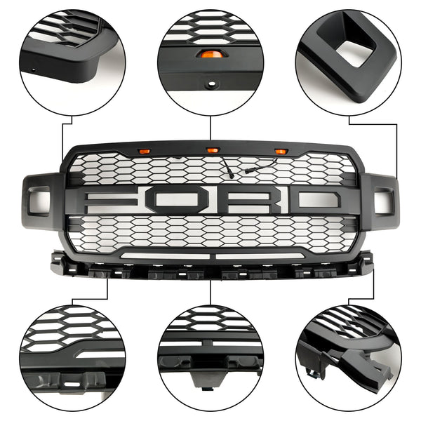 Parrilla delantera estilo Raptor para Ford F150 2018-2020 con luces LED y letra