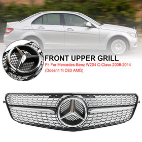 Benz 2008-14W204 C200 C300 Mercedes Diamond Black Chrome Front Grill Grill Ersättning Generisk